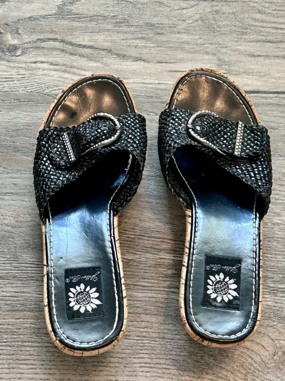 Yellow Box Women’s Black Woven Slide Sandals with Decorative Buckle Size 8.5